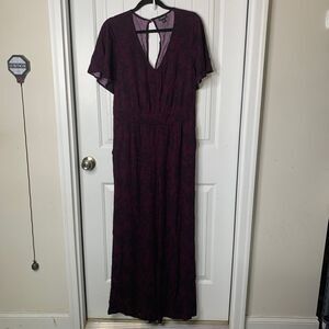 Torrid Purple animal snake Maxi Dress‎ Flutter Sleeve V-Neck Romantic Size large